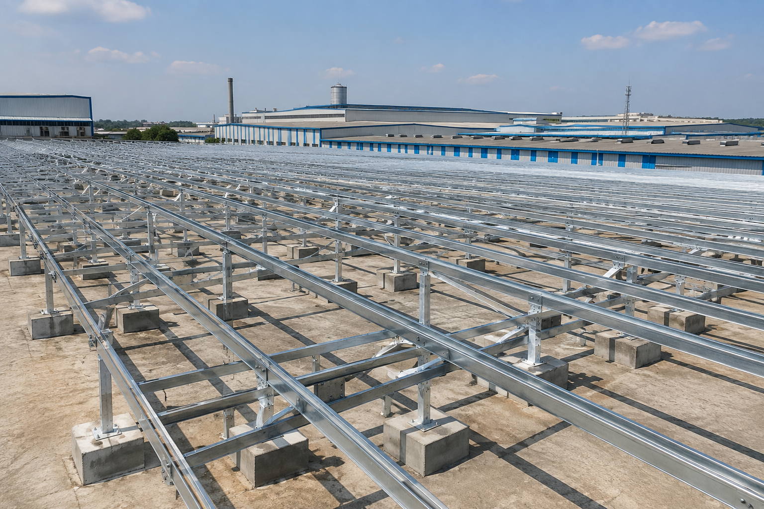 Solar modules mounted on a rooftop structure
